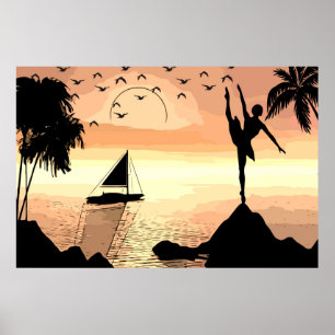 Ballerina Tanzen Sunset Abstrakte Silhouette Poster