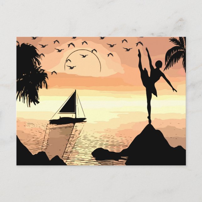 Ballerina Tanzen Sunset Abstrakte Silhouette Postkarte (Vorderseite)