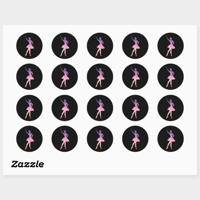 Ballerina Tänzer rosa lila Silhouette Runder Aufkleber (Blatt)