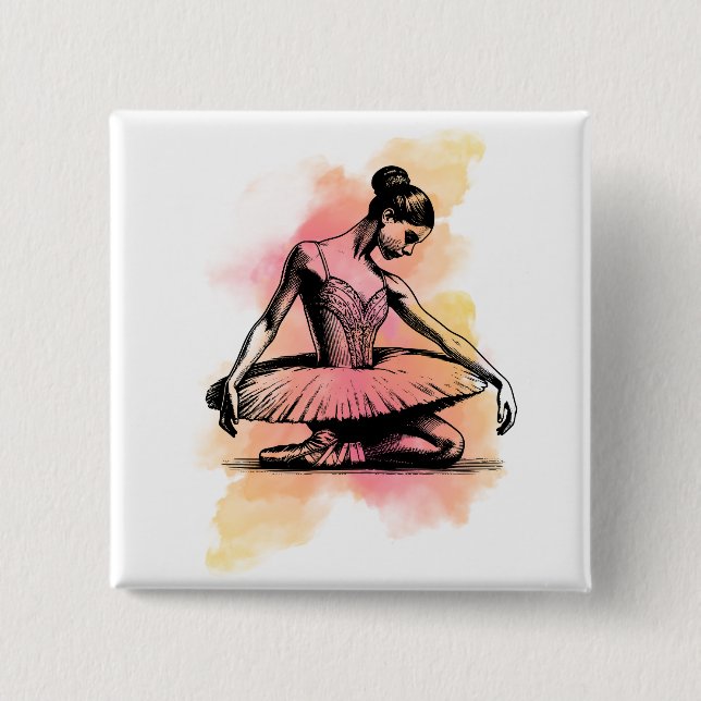 Ballerina tanzt in Farbe  Button (Vorderseite)