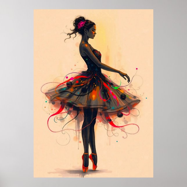 Ballerina Tanzt in Farbexplosion Poster (Vorne)