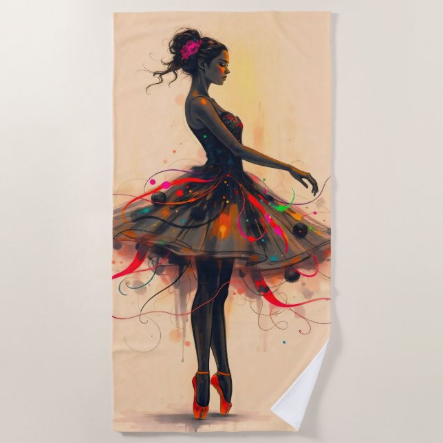 Ballerina Tanzt in Farbexplosion Strandtuch (Vorderseite)