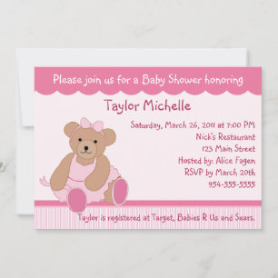 Ballerina Teddy Bear Baby Shower Einladung