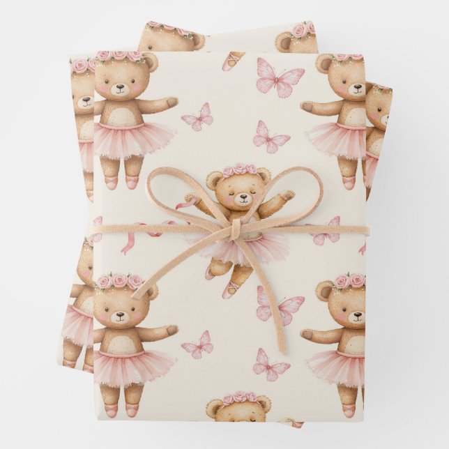 Ballerina Teddy Bears Pink Tutus und Schmetterling Geschenkpapier Set (Beispiel)