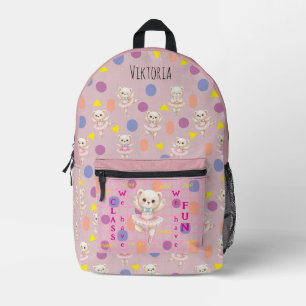 Ballerina-Teddybär Rosa Nahtloses Muster Bedruckter Rucksack