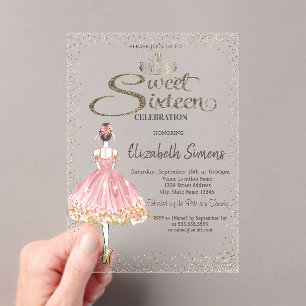 Ballerina, Tiara Prinzessin Bokeh Sweet 16 Acryleinladungen