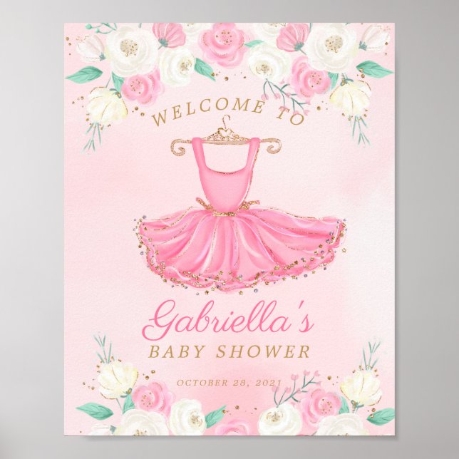 Ballerina Tutu Baby Dusche Begrüßungszeichen Poster (Vorne)