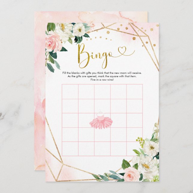 Ballerina Tutu Baby Dusche Bingo Games Card Einladung (Vorne/Hinten)