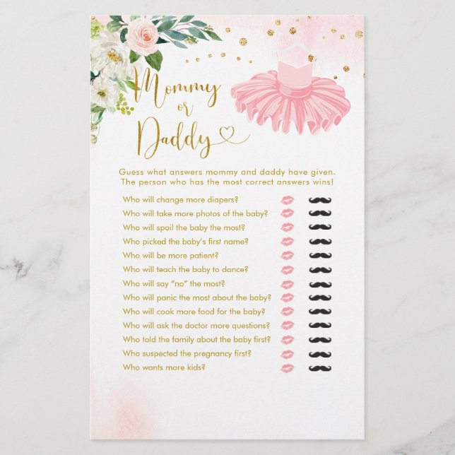 Ballerina Tutu Babydusche Mommy oder Daddy (Vorderseite)