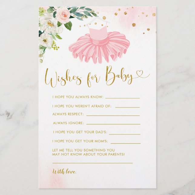 Ballerina Tutu Babydusche Wünsche für Baby (Vorderseite)