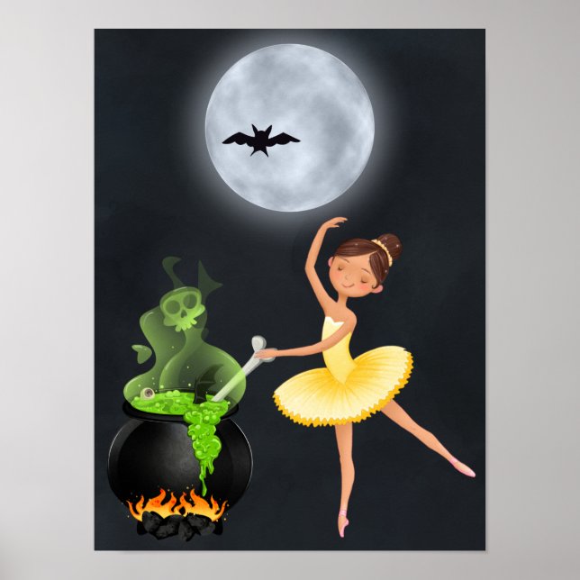 Ballerina und Cauldron Ballett Halloween Vollmond Poster (Vorne)