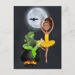 Ballerina und Cauldron Ballett Halloween Vollmond Postkarte