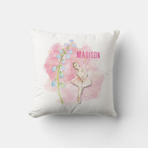 Ballerina und Lily of the Valley Floral on Pink Kissen