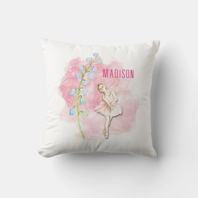 Ballerina und Lily of the Valley Floral on Pink Kissen (Vorderseite)