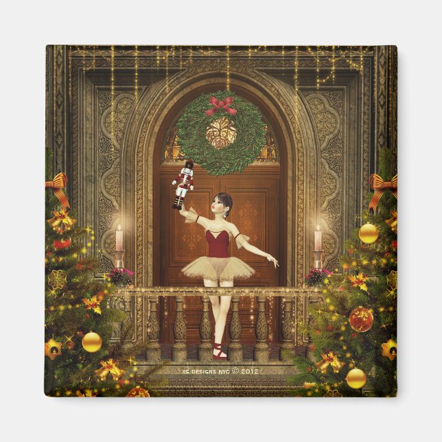 Ballerina und Nutcracker Square Holiday Magnet (Vorne)