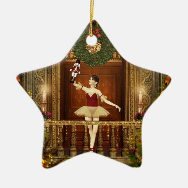 Ballerina und Nutcracker Weihnachtssternornament Keramikornament (Vorne)
