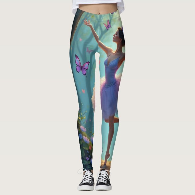 Ballerina und Schmetterlinge Leggings (Vorderseite)