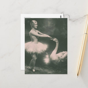 Ballerina und Schwan Faux Vintage-Fotografie Postkarte