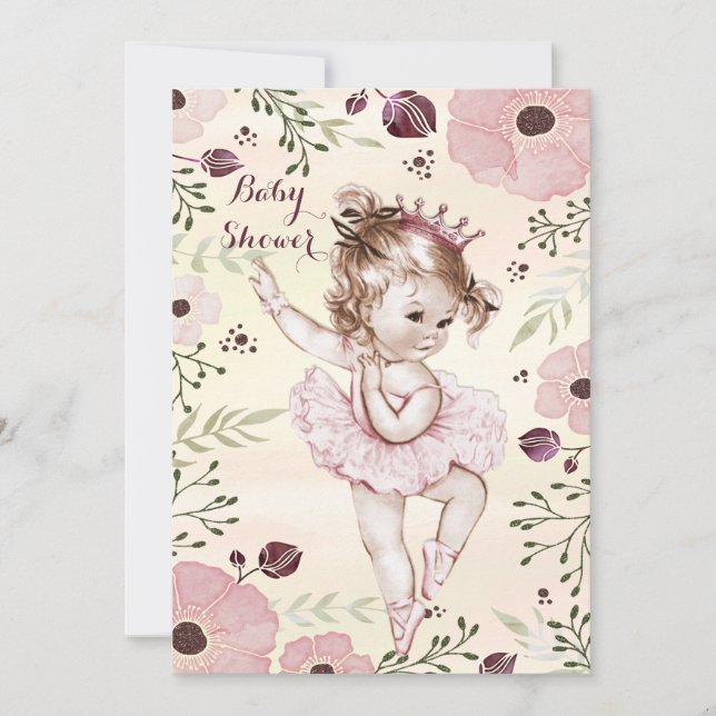 Ballerina Watercolor Poppies Baby Shower Einladung (Vorderseite)