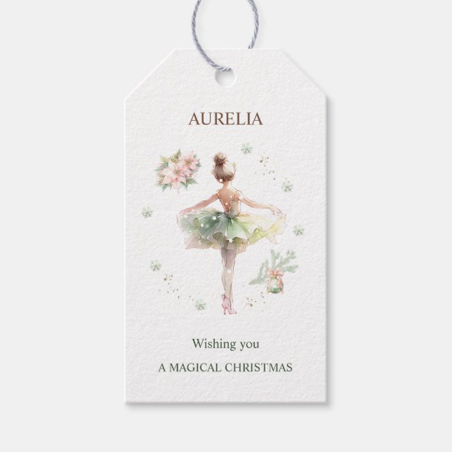 Ballerina Weihnachtsgeschenk Tag Geschenkanhänger (Vorderseite)