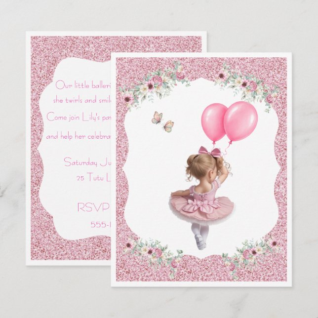 Ballerina wird 3 Geburtstag Digital-Download  Einladung (Vorne/Hinten)