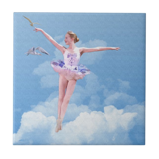 Ballerina, Wolken, Vogel-Fliese Fliese (Vorderseite)