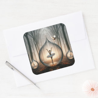 Ballerinas tanzen im Wald im Wasser Quadratischer Aufkleber