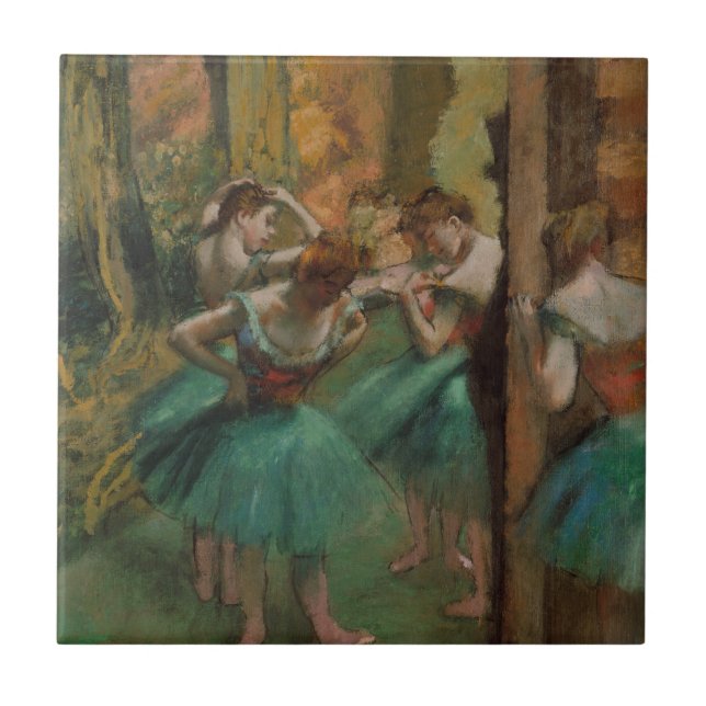Ballet Artwork Dancers Pink und Green Edgar Degas Fliese (Vorderseite)