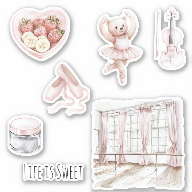 Ballet Bar Teddy Bear Ballet Shoes Fruit Violin  Aufkleber (Vorderseite)