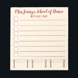 Ballet Barre Dance Studio Lehrer Personalisiert Notizblock<br><div class="desc">Das Design eines Notiz-Pads im List-Stil enthält eine originale Marker-Abbildung einer Ballet Barre. Persönlich gestalten Sie das Tanzstudio einfach mit Informationen. Viele zusätzliche illustrierte Notizblöcke sind auch in diesem Shop erhältlich. Dieses Design ist auch auf anderen Produkten erhältlich. Sehen Sie nicht, wonach Sie suchen? Brauchen Sie Hilfe bei der Anpassung?...</div>