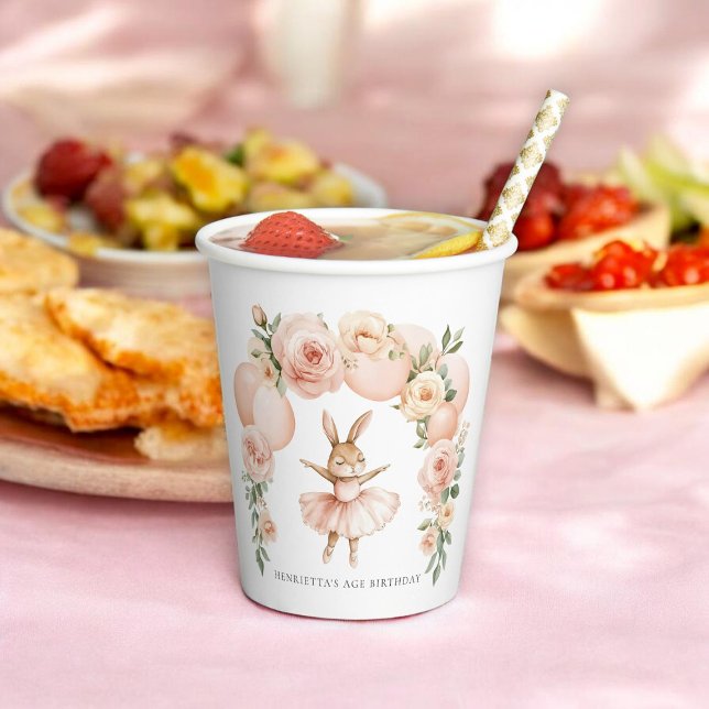 Ballet Bunny Birthday Floral Arch Paper Cups Pappbecher (Von Creator hochgeladen)
