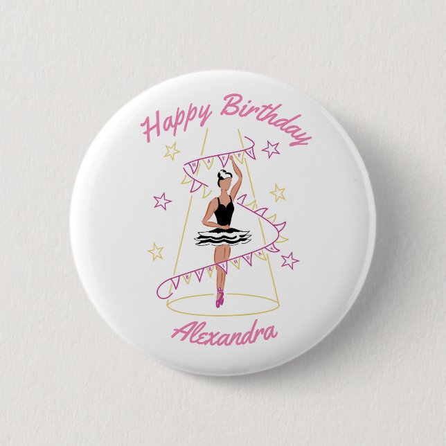 Ballet & Bunting Geburtstags-Abzeichen (Schwarz/Br Button (Vorderseite)
