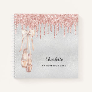 Ballet Dance Silber Rose Gold Glitzer Monogramm Notizbuch