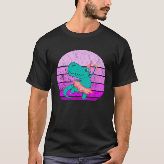 Ballet Dancer Dino Ballerina Rex Retro Sunset Dino T-Shirt (Vorderseite)