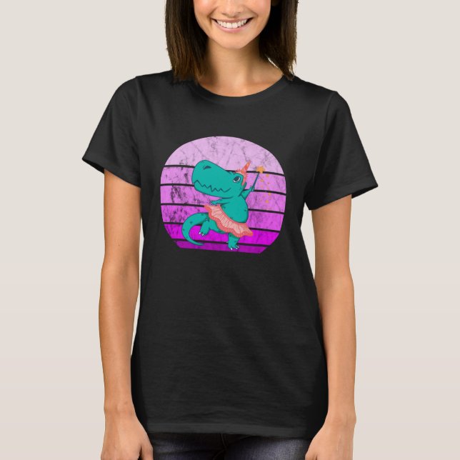 Ballet Dancer Dino Ballerina Rex Retro Sunset Dino T-Shirt (Vorderseite)