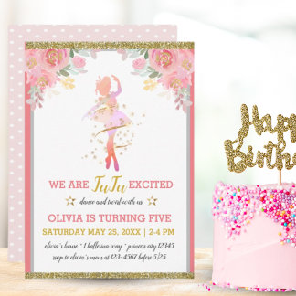 Ballet Dancer Pink Floral Girl Geburtstagsparty Einladung