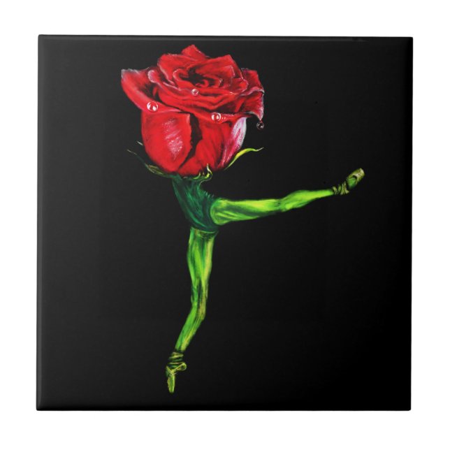 Ballet Dancer Rose Ballerina Keramik Tile Fliese (Vorderseite)