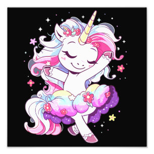 Ballet Dancer Unicorn Girls Rainbow Ballerin Color Fotodruck