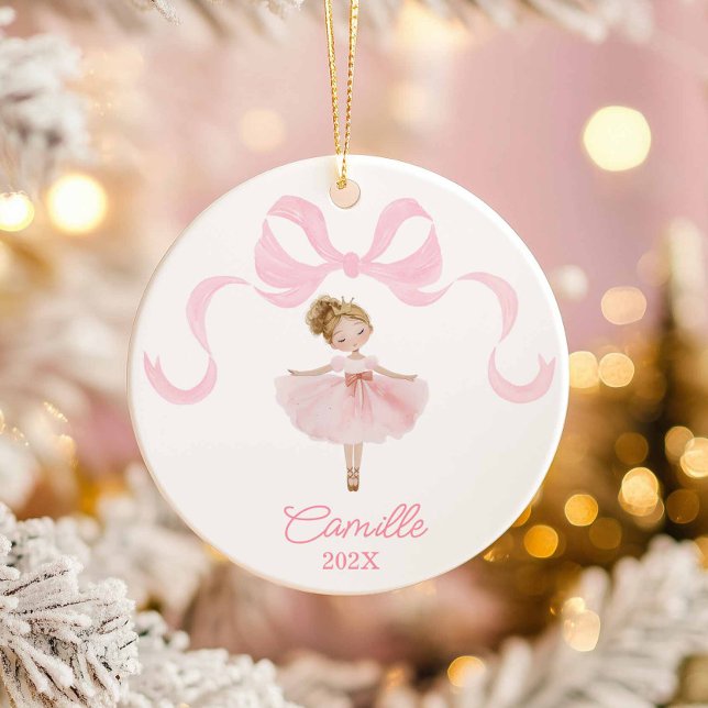 Ballet Dancer Weihnachtsdekoration Keramik Ornament (Pink Girl Ballet Christmas Ornament)