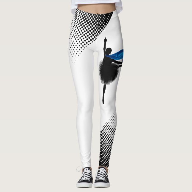 Ballet Dancer White Leggings W Black Dots Print (Vorderseite)