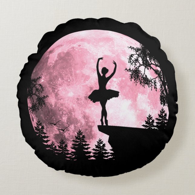 Ballet Dancing Pink Full-Moon Ballerina Women Girl Rundes Kissen (Vorderseite)