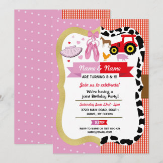 Ballet & Farm Joint Boy Girl Birthday Pink Horse Einladung