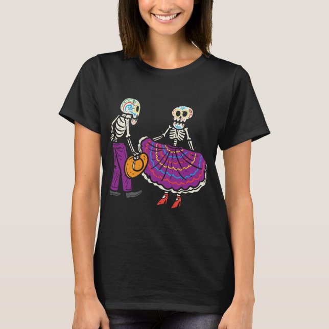 Ballet Folklorico Skeleton Sugar Skull Dia De Los T-Shirt (Vorderseite)