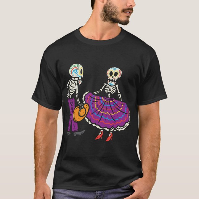 Ballet Folklorico Skeleton Sugar Skull Dia De Los T-Shirt (Vorderseite)