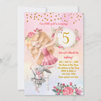 Ballet Girl and Bunny Birthday Party Einladung