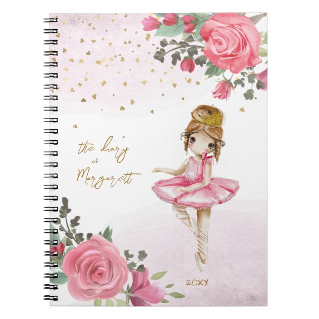 Ballet Girl Pink Floral Ihr schönes Tagebuch (Vorderseite)