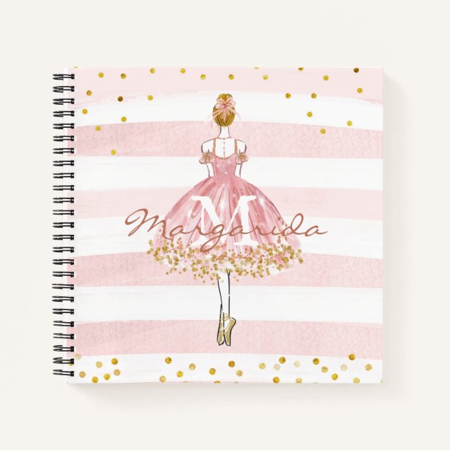 Ballet Girl Pink Gold Glitzer Aquarell Kinder Notizbuch (Vorderseite)