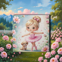 Ballet Girl & Puppy Whimsical