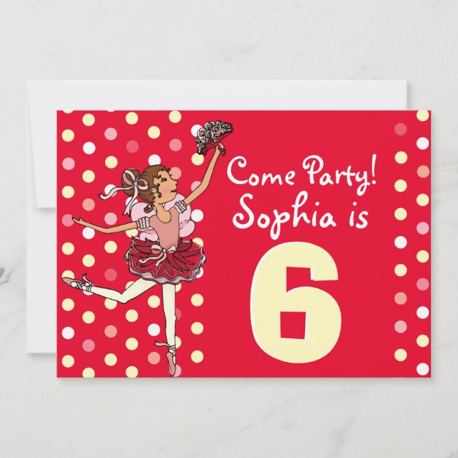 Ballet Kids Party Rot-Gelbe Einladung (Vorderseite)