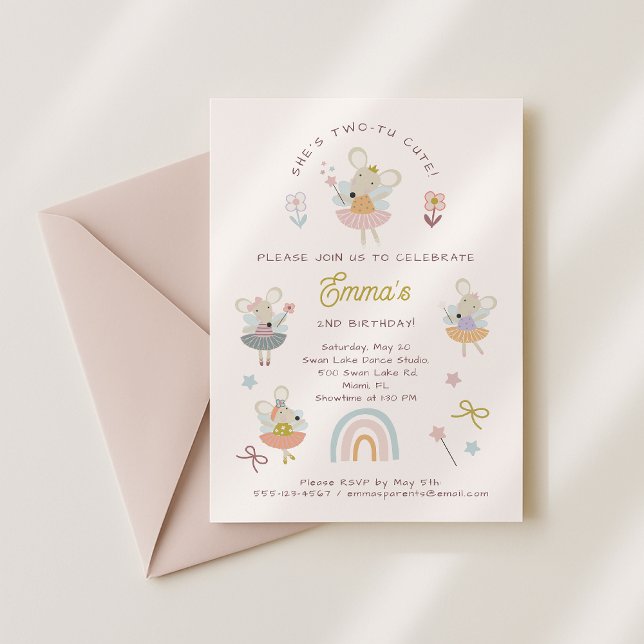 Ballet Mice Geburtstagseinladung für Mädchen Einladung (Von Creator hochgeladen)